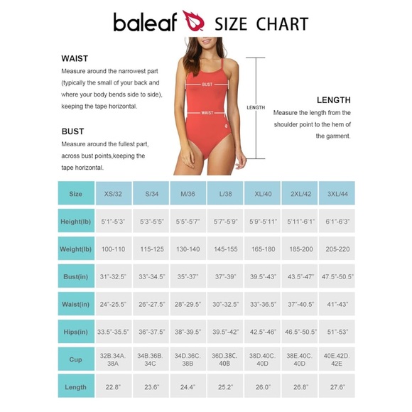 BALEAF Womens Athletic Training One Piece Swimsuit Swimwear size 34 NWT - Picture 9 of 9